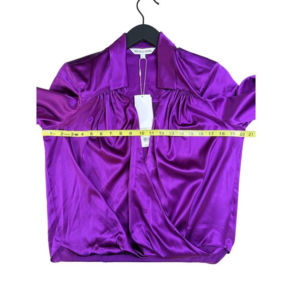 New VERONICA BEARD Rozik Stretch-Silk Purple Charmeuse Top - Picture 6 of 7